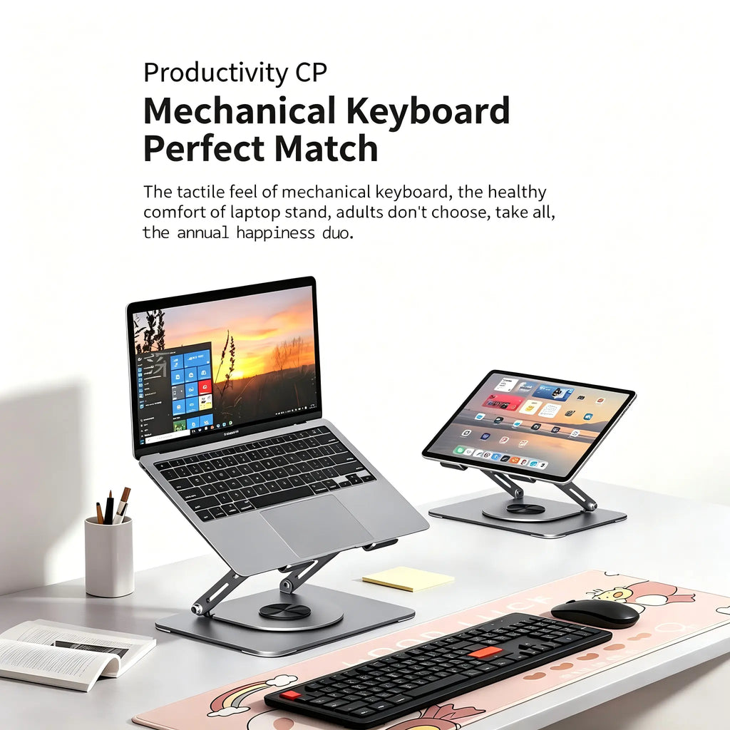 Elevate Your Workspace with the 360° Rotating Titanium Alloy Laptop Stand & Phone Holder – Perfect for Gaming, Office Use, and More!