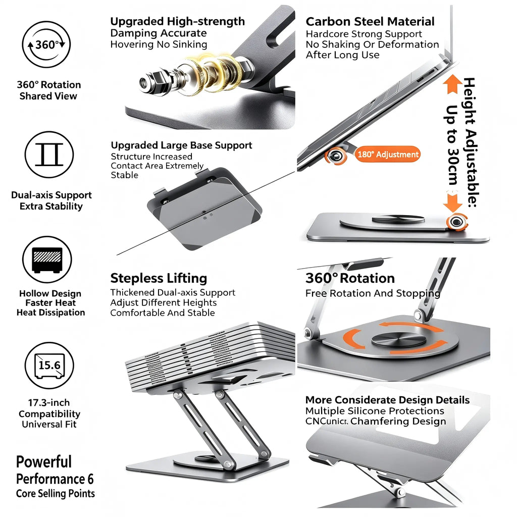 Elevate Your Workspace with the 360° Rotating Titanium Alloy Laptop Stand & Phone Holder – Perfect for Gaming, Office Use, and More!