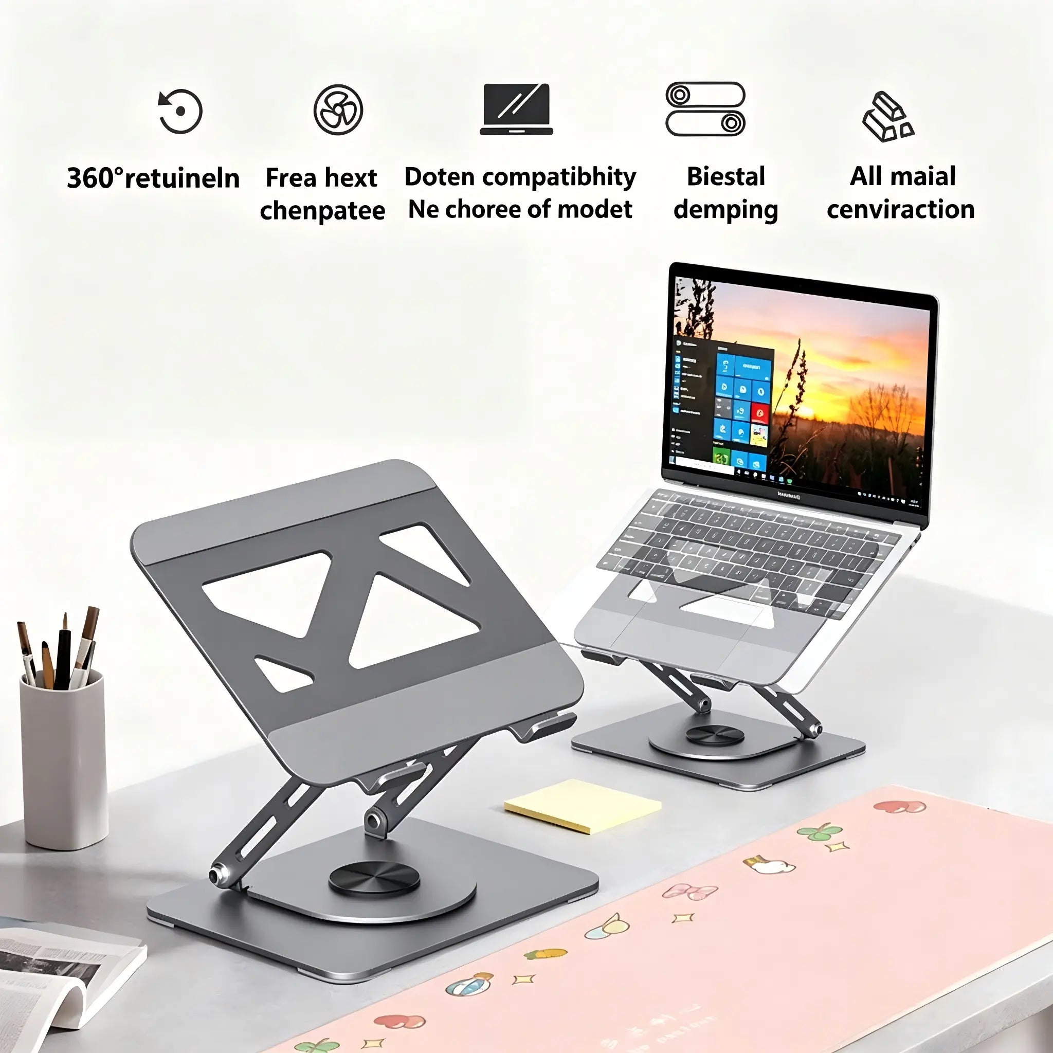 Elevate Your Workspace with the 360° Rotating Titanium Alloy Laptop Stand & Phone Holder – Perfect for Gaming, Office Use, and More!